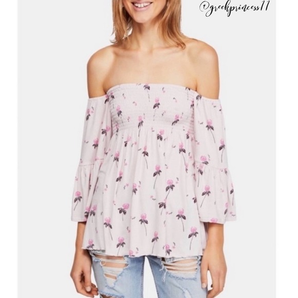 Free People Tops - FREE PEOPLE Floral Off Shoulder Pink Top